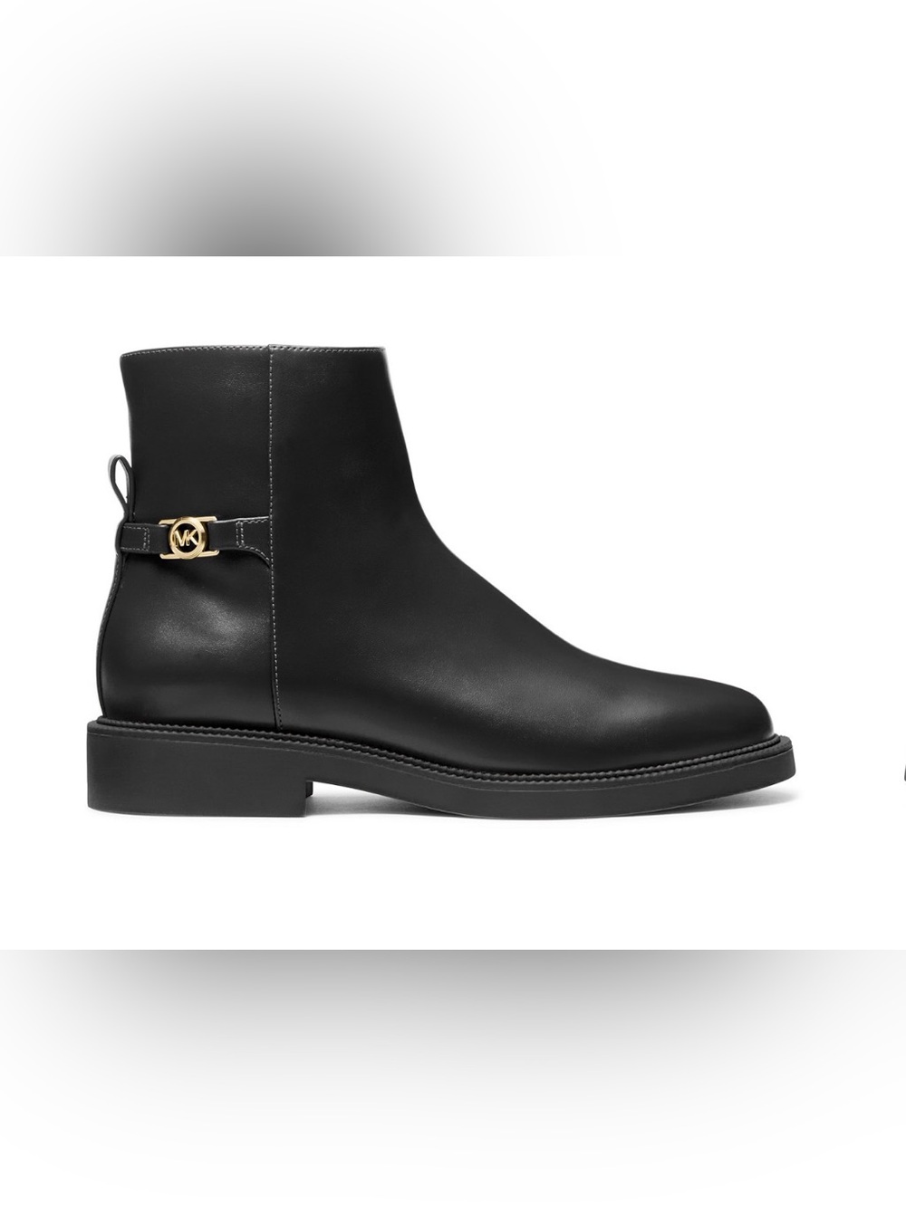 Michael Kors Mandy Bootie Black MK Logo Gold Hardware Ankle Boots Size 8 NIB
